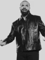 Full front view of the National Treasures Drake Leather Jacket showing the zipper closure.
