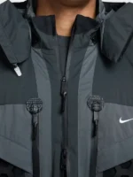Nike ISPA Butterfly Jacket Anthracite front zip with dual ISPA Improvise Scavenge Protect Adapt circular logo badges and Nike Swoosh chest detail