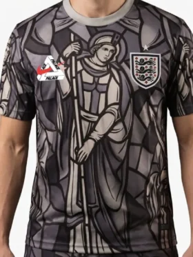 A crisp display view highlighting the tonal contrast layout of the Nike X Palace World Cup England Jersey.
