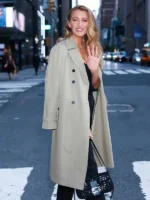 Full front view highlighting the long line tailoring of the NYC 2026 Blake Lively Trench Coat.