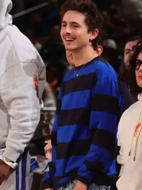 A premium profile view of the standalone Timothee Chalamet 76ers v Knicks Sweatshirt.