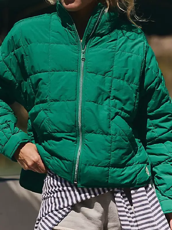 Full front layout presentation of the structured Pippa Packable Dark Green Puffer Jacket.