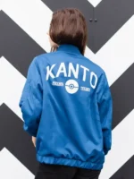 Pokemon Kanto Trainer Jacket womens back view with white KANTO text and Pokeball