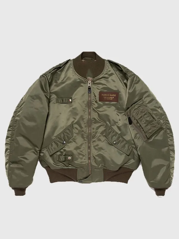 The iconic Pokemon x Human Made Satin Bomber Jacket featuring clean rib knitted details.