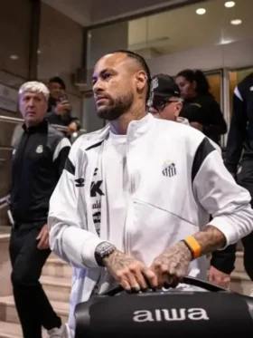 The essential Santos FC Neymar White Track Jacket highlighting its classic athletic design.