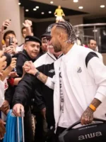 Close profile view of the white Santos FC Neymar White Track Jacket showing the stand up collar.