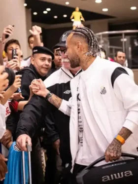 Close profile view of the white Santos FC Neymar White Track Jacket showing the stand up collar.