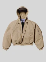 Beige Shinzo Shige 15oz canvas clasp bomber jacket clean front product shot on white background