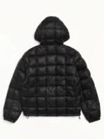 Back view of black Stüssy Midweight Hooded Puffer Jacket with quilted puffer detailing