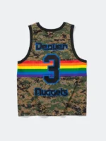 The back view of the Supreme x Mitchell & Ness Nuggets Jersey in a striking camouflage pattern.