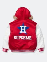 The back view of the Supreme x Mitchell & Ness Astros Hoodie showing the clean satin finish.