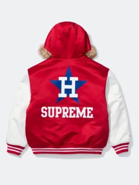 The back view of the Supreme x Mitchell & Ness Astros Hoodie showing the clean satin finish.