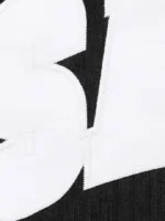 Close up detail of white tackle twill SALEM arch applique stitching on black heavyweight fleece Supreme SALEM Zip Up Hooded Sweatshirt