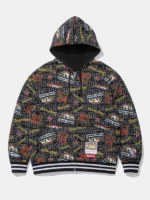 Full profile view of the Supreme Denver Nuggets Black Hoodie highlighting the kangaroo pockets.