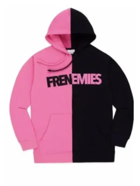 Full front presentation layout highlighting the stark split color blocking of the Teddy Fresh Frenemies Hoodie.