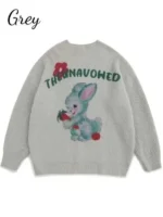 The Unavowed Sweater in grey knitted fabric with round neck collar, pullover style closure and rib knitted cuffs