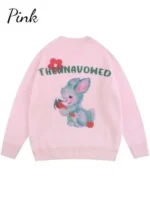 The Unavowed Sweater in pink knitted fabric with round neck collar, pullover style closure, rib knitted cuffs and rib knitted hem for gaming fans
