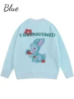 The Unavowed Sweater front view in knitted fabric with round neck collar, pullover style closure, rib knitted cuffs and rib knitted hem
