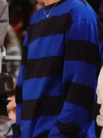 Front presentation profile of the multi colored Timothee Chalamet 76ers v Knicks Sweatshirt.
