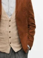 Berlin Tristan Ulloa Brown Blazer in brown suede with lapel collar, button closure, two outside waist pockets and one chest pocket