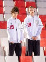 A premium display view highlighting the block panel layout of the Umbro LC23 World Cup 2026 England Italia Shirt.