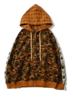 Front presentation profile showcasing the street style cut of the Unisex MCM Bape Hoodie.