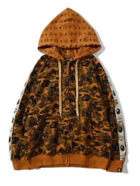 Front presentation profile showcasing the street style cut of the Unisex MCM Bape Hoodie.