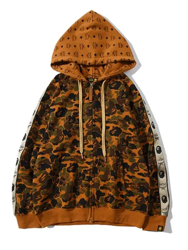 Front presentation profile showcasing the street style cut of the Unisex MCM Bape Hoodie.