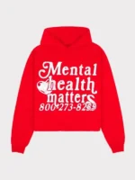 Full front profile view highlighting the vibrant red shade of the Mental Health Matters Hoodie.