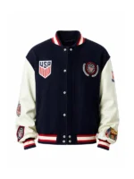 Front view of Hollister Shelby McLaren Track Jacket in blue parachute fabric with zipper closure