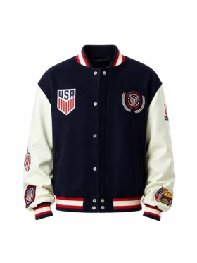 Front view of Hollister Shelby McLaren Track Jacket in blue parachute fabric with zipper closure