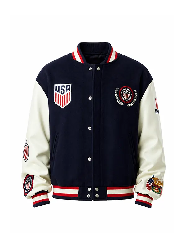 Front view of Hollister Shelby McLaren Track Jacket in blue parachute fabric with zipper closure