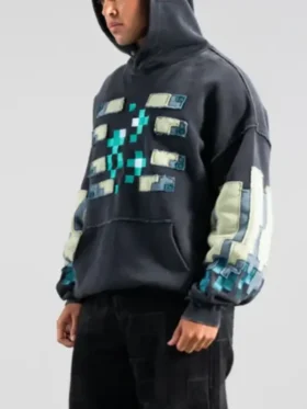 A premium standalone profile presentation of the deep black Very Cool x Minecraft Warden Hoodie shell.