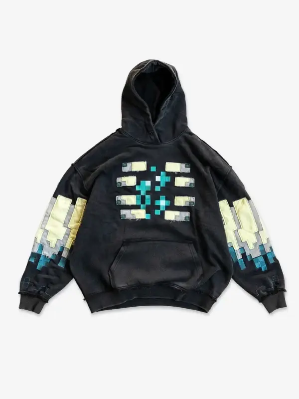 Close view highlighting the premium weave and rich knit texture of the Very Cool x Minecraft Warden Hoodie.
