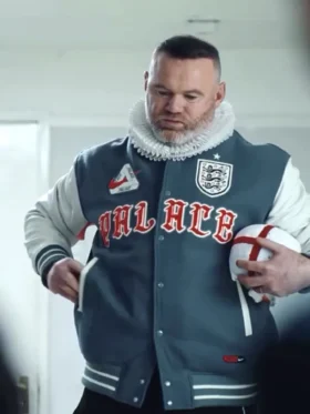 A premium standalone profile presentation of the grey and white World Cup Wayne Rooney England Jacket.