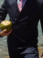 Front presentation view showing the double breasted button alignment of the Bad Bunny Zara Blazer.
