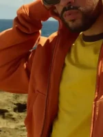 Front layout view focusing on the eye catching orange shade of the Bad Bunny Zara Hoodie.