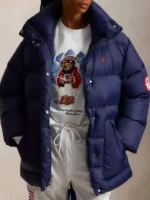 2026 Hoda Kotb Team USA Puffer Jacket closure view showing front fastening, stitching, and padded finish