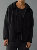 AE 247 Training Zip-Up Hoodie closure view showing front zipper, stitching, and fabric texture