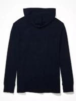 AE Long-Sleeve Blue Hoodie T-Shirt back look showing blue fabric, hooded back, and relaxed fit