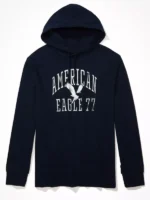 AE Long-Sleeve Blue Hoodie T-Shirt view look showing blue color, hood shape, and long sleeves