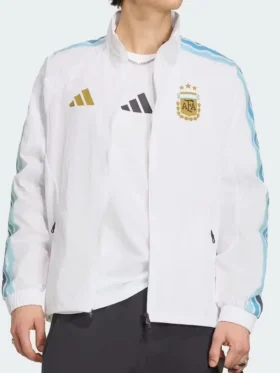 Adidas Argentina Anthem White Jacket Closure View