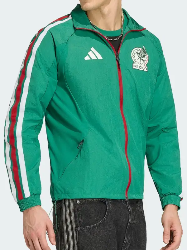 Adidas Mexico Anthem Green Jacket Front View Adidas Mexico Anthem Green Jacket Front View