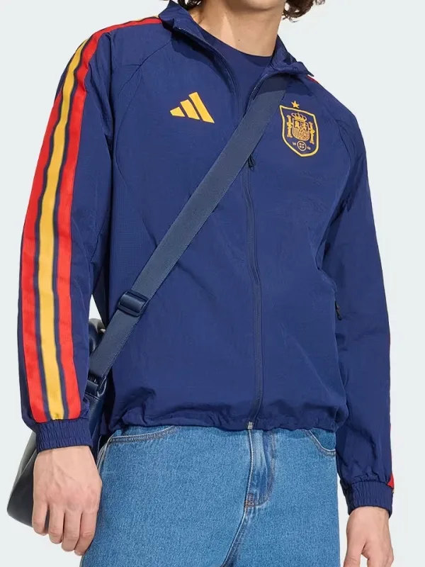 Adidas Spain Anthem Blue Jacket Front View Adidas Spain Anthem Blue Jacket Front View