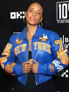 Alicia Keys Tribeca Festival NY Knicks Jacket Front View
