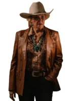 Annette Bening Brown Leather Blazer Closure View