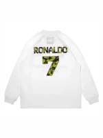 Classic white Bape X CR7 Life LS Football Jersey celebrating the Bape x CR7 collaboration loved by football and streetwear fans