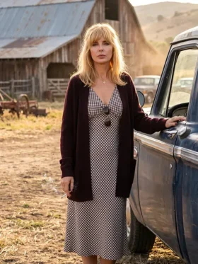 Beth Dutton Burgundy Cardigan View Look
