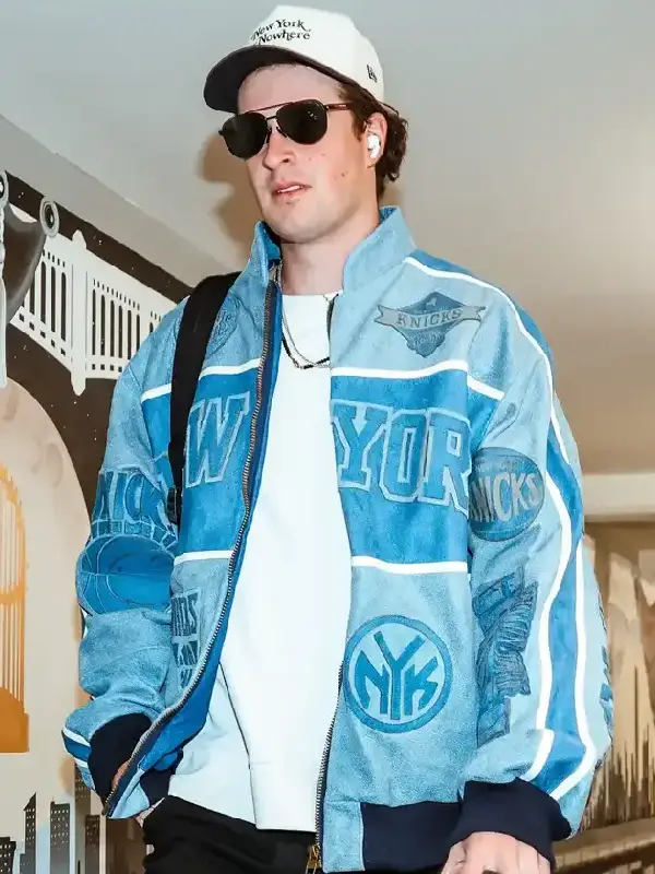 Cam Schlittler Knicks Blue Jacket Front View