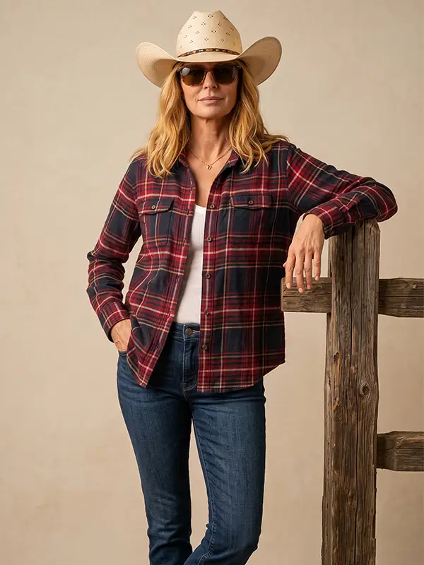 Dutton Ranch Beth Dutton Plaid Shirt Front View Dutton Ranch Beth Dutton Plaid Shirt Front View